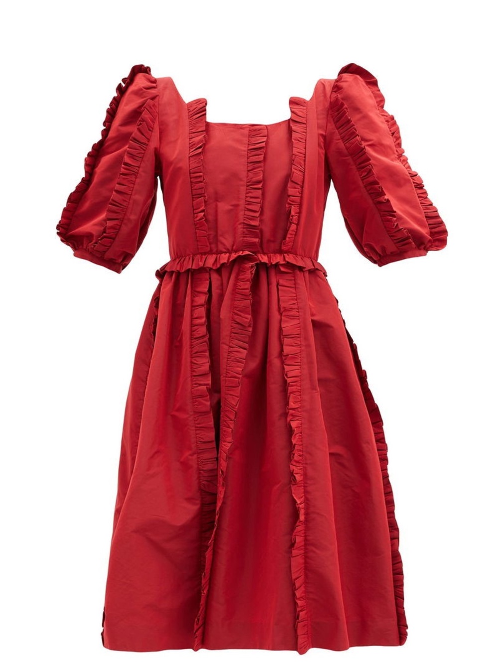 NWOT SHRIMPS Gabriel flared Ruffled Taffeta Puff-Sleeve Midi Dress - 6